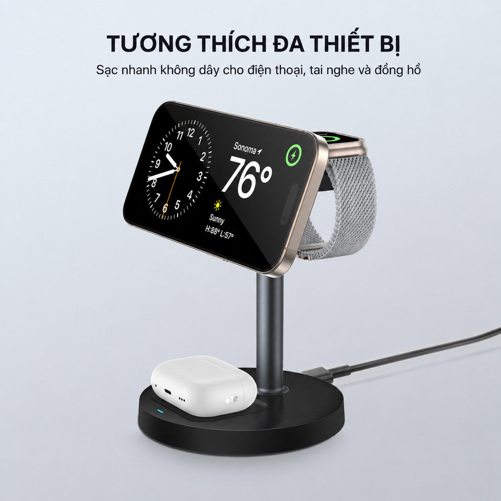 Bộ sạc MagSafe 3 in 1 chuẩn Qi2 iPhone tai nghe AirPods đồng hồ — ảnh 4