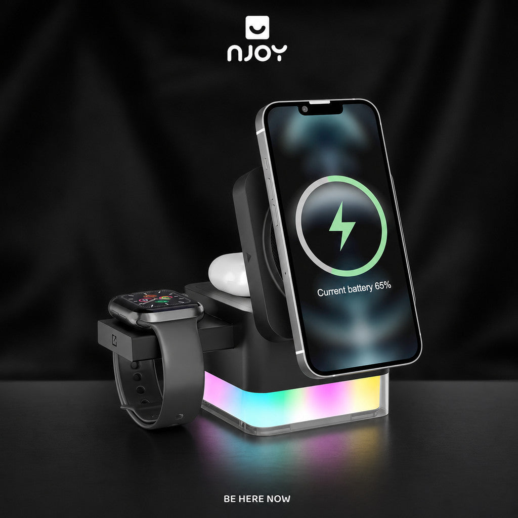 Đế sạc MagSafe 3 trong 1 15W có LED RGB iPhone đồng hồ