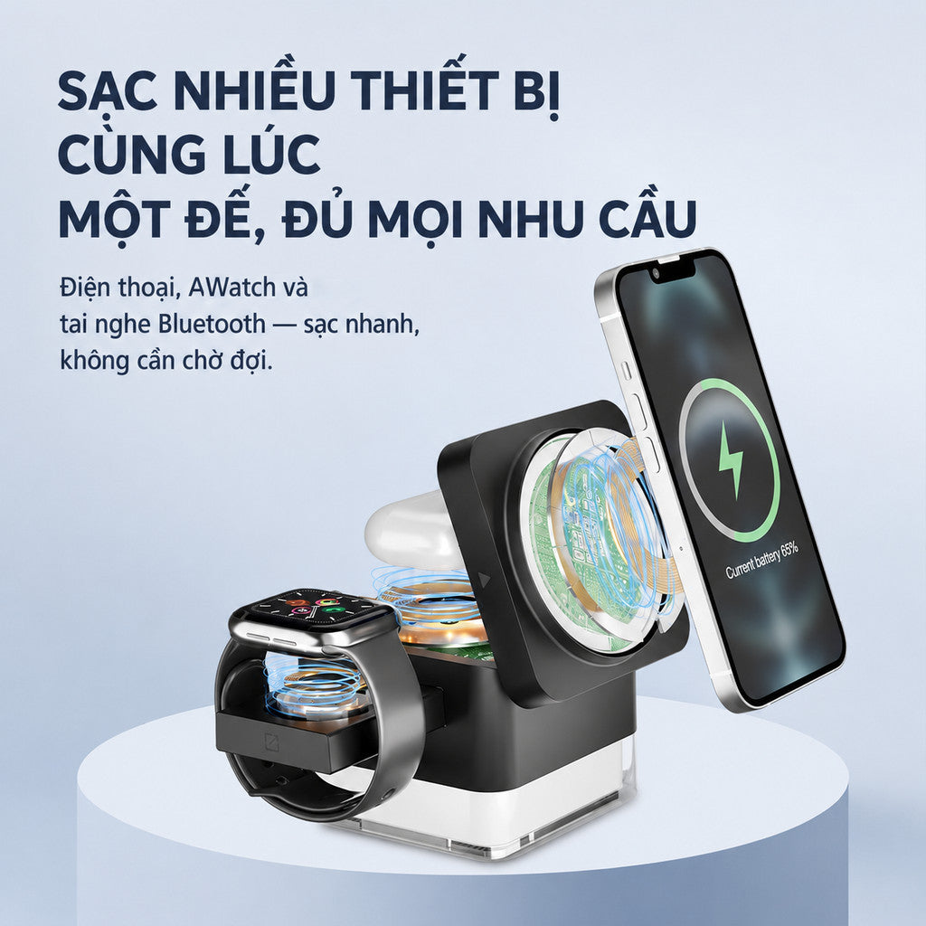 Đế sạc MagSafe 3 trong 1 15W có LED RGB iPhone đồng hồ — ảnh 5