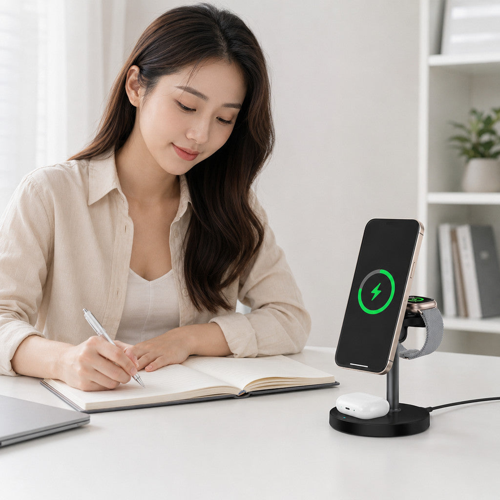 Bộ sạc MagSafe 3 in 1 chuẩn Qi2 iPhone tai nghe AirPods đồng hồ — ảnh 8
