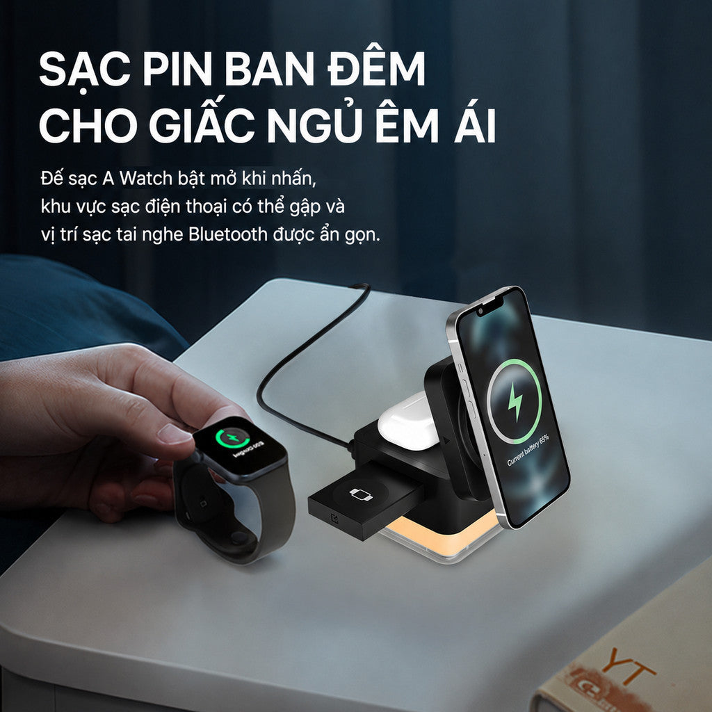 Đế sạc MagSafe 3 trong 1 15W có LED RGB iPhone đồng hồ — ảnh 6