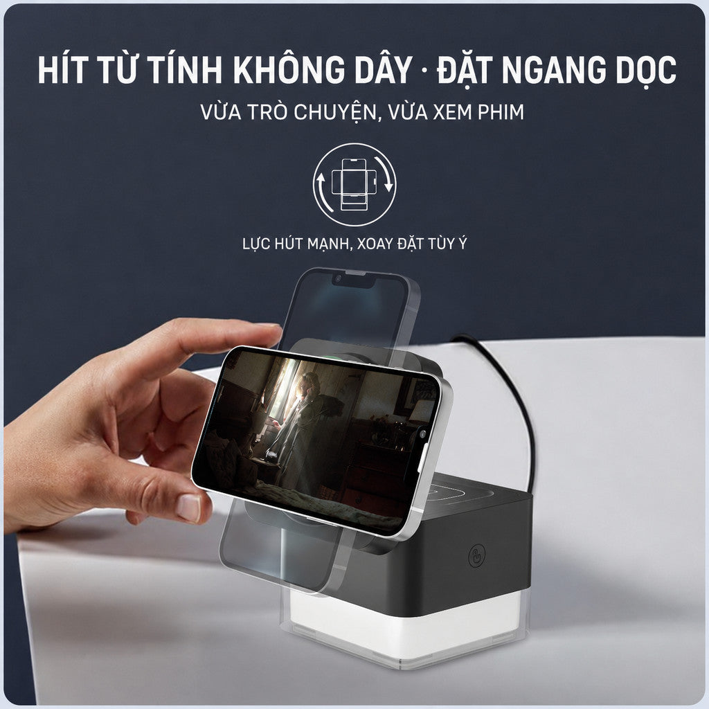 Đế sạc MagSafe 3 trong 1 15W có LED RGB iPhone đồng hồ — ảnh 4
