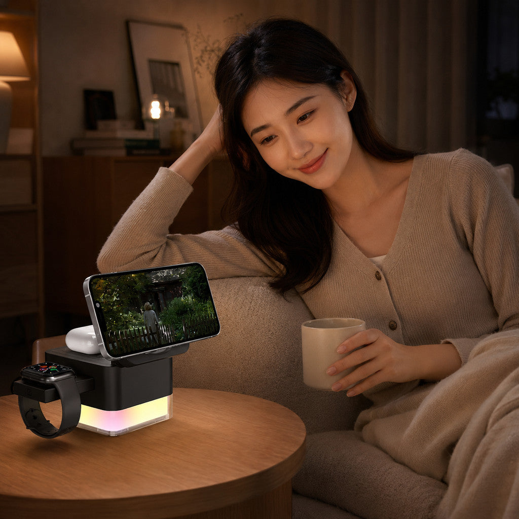 Đế sạc MagSafe 3 trong 1 15W có LED RGB iPhone đồng hồ — ảnh 8