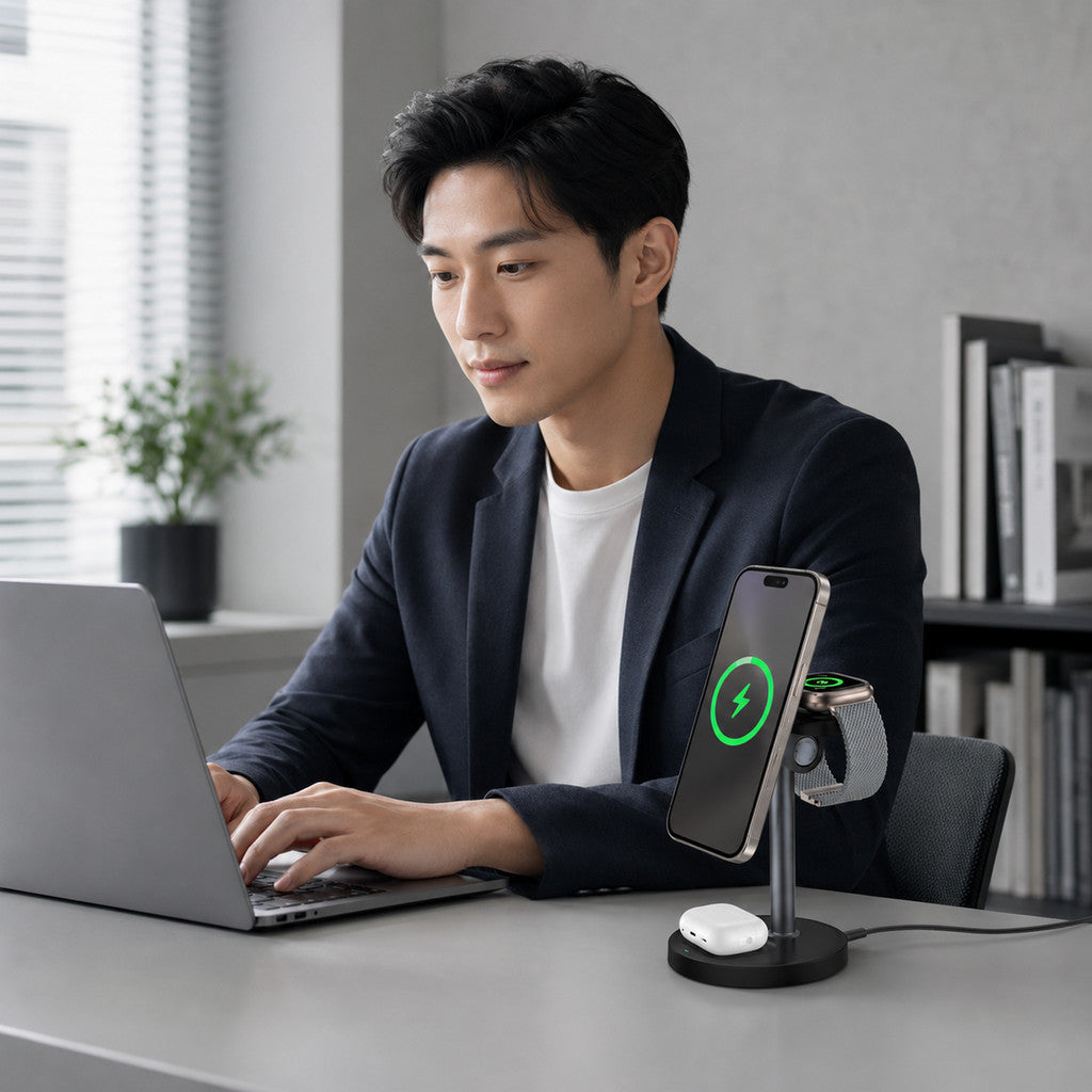 Bộ sạc MagSafe 3 in 1 chuẩn Qi2 iPhone tai nghe AirPods đồng hồ — ảnh 7